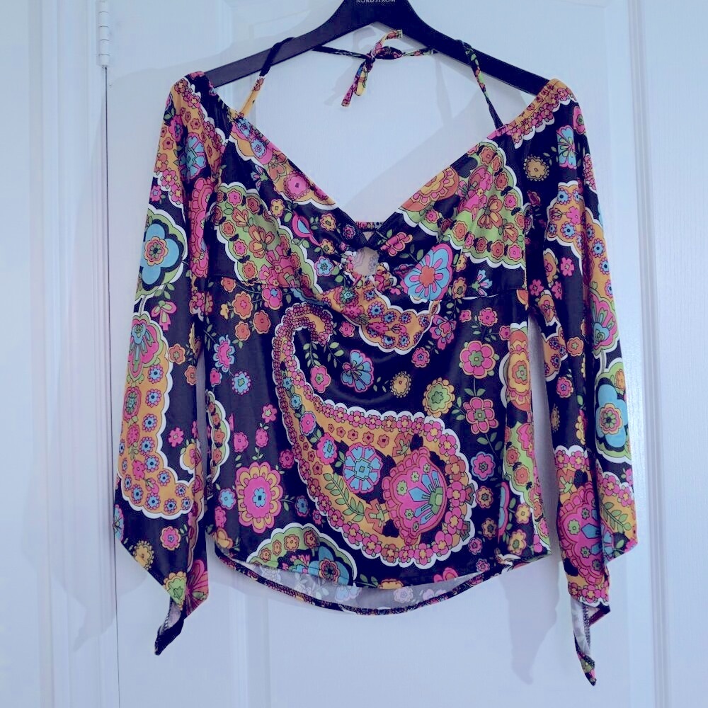 COPY - COPY - Smiffys Colorful Bohemian floral parsley blouse neck tie 1X